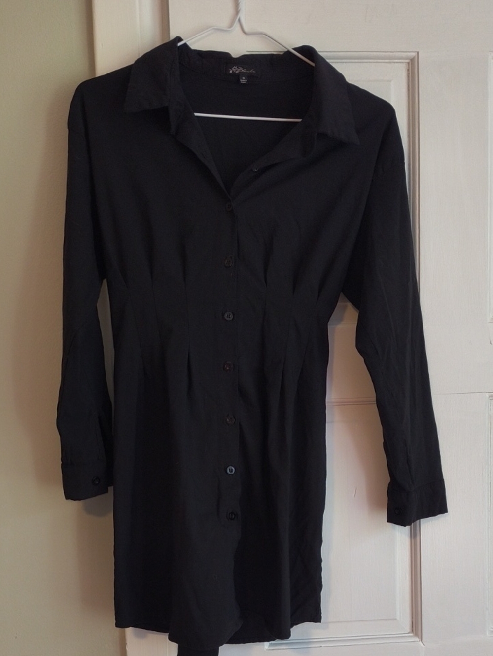 Black Long Sleeve Button-Front Shirt Dress